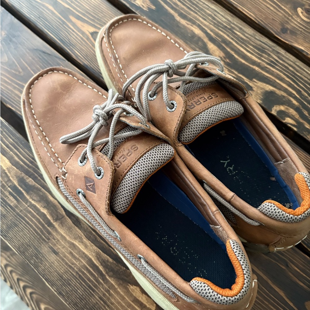 Sperry Brown and Tan Boat Shoes with Moccasin Construction